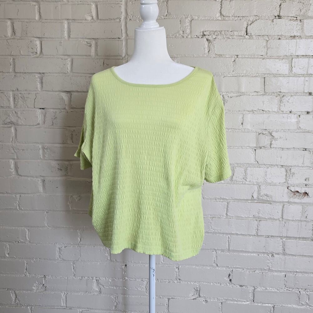 Appleseed's 1X,  Light Green Textured Short-sleeve Top: Fairycore, Cottagecore